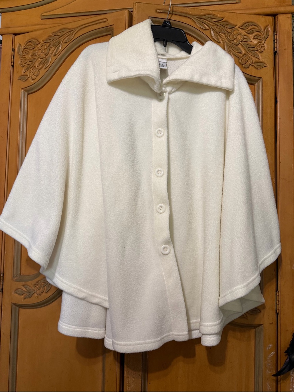 White Button-Front Women's Fleece Poncho Sweater - Brand: